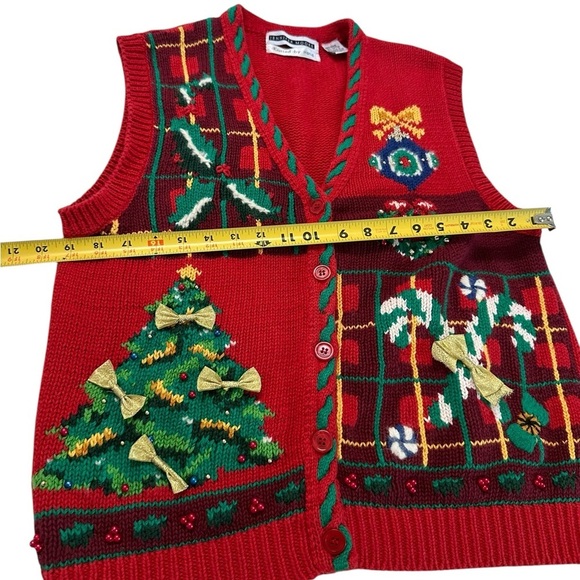 Jennifer Moore Festive Ugly Christmas Sweater Vest Women's L Red Hand Knitted - Picture 14 of 17
